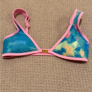 93 Play Street Pink Bikini Top with Blue Abstract Panel